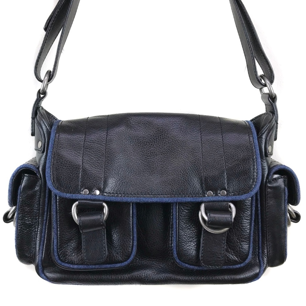 Marc Jacobs Black Leather Handbag with Denim Trim